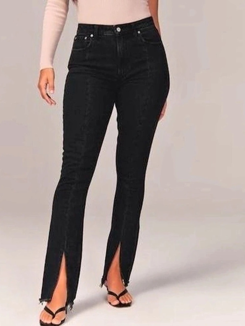 Abercrombie & Fitch The Skinny High Rise Split Hem Jeans Black Waist 28